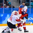 GANGNEUNG, SOUTH KOREA - FEBRUARY 24: Czech Republic's Tomas Mertl #86 crashes into Canada's Kevin Poulin #31 during bronze medal round action at the PyeongChang 2018 Olympic Winter Games. (Photo by Matt Zambonin/HHOF-IIHF Images)

